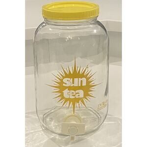 VTG EXCELLENT Sun Tea Glass Jar Yellow Sunburst J.M Werling 1 Gallon With Lid